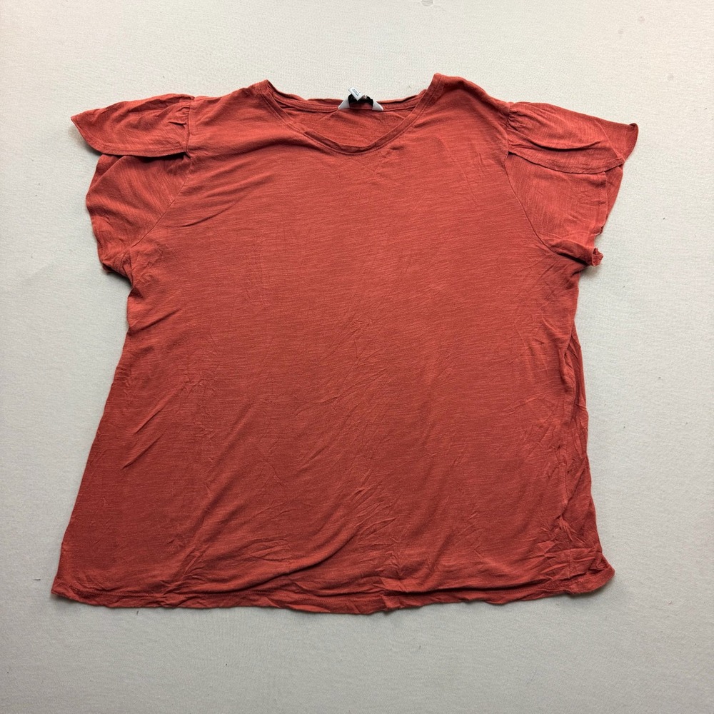 Nine West Top Women Double Extra Large Red Excellent Petal Sleeve Slub Knit